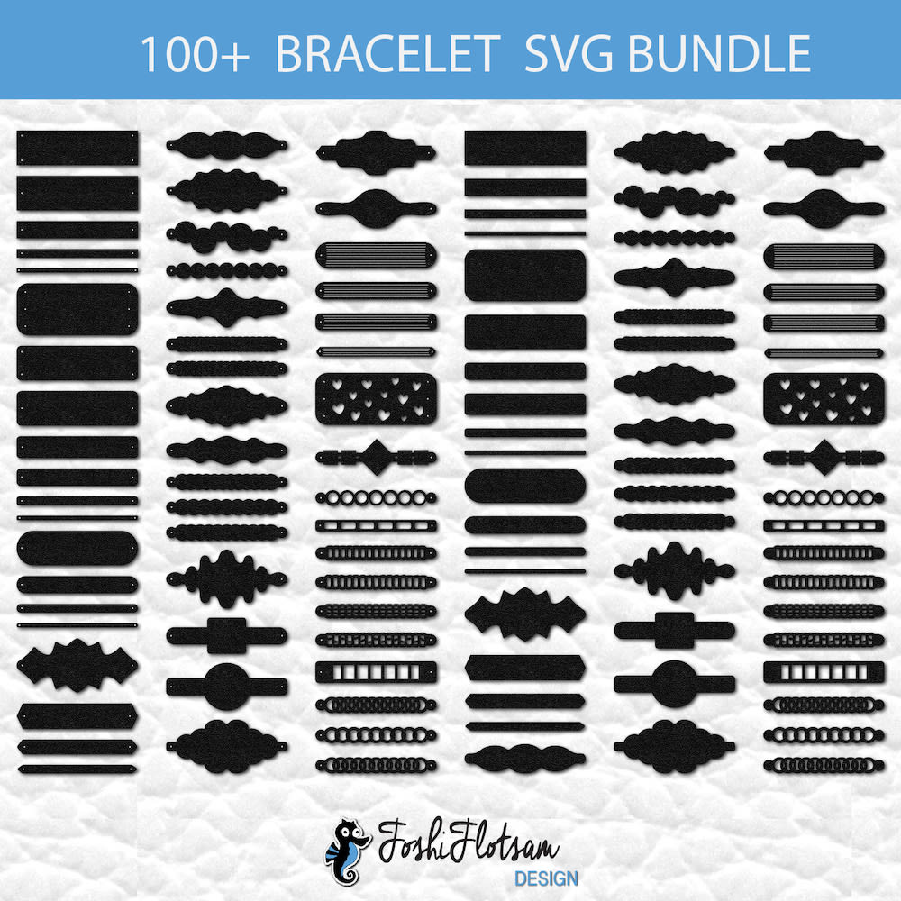 Bracelet SVG - 106 bracelet SVG bundle 2 106 different bracelet SVG cut files in 52 unique designs, both with and without holes. Designs include many basic solid shapes, and some more intricate patterns, to be cut with electronic and laser cutting machines.